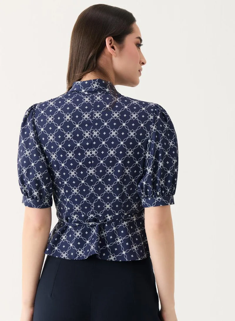 Zigzag V Neck Crop Peplum Top