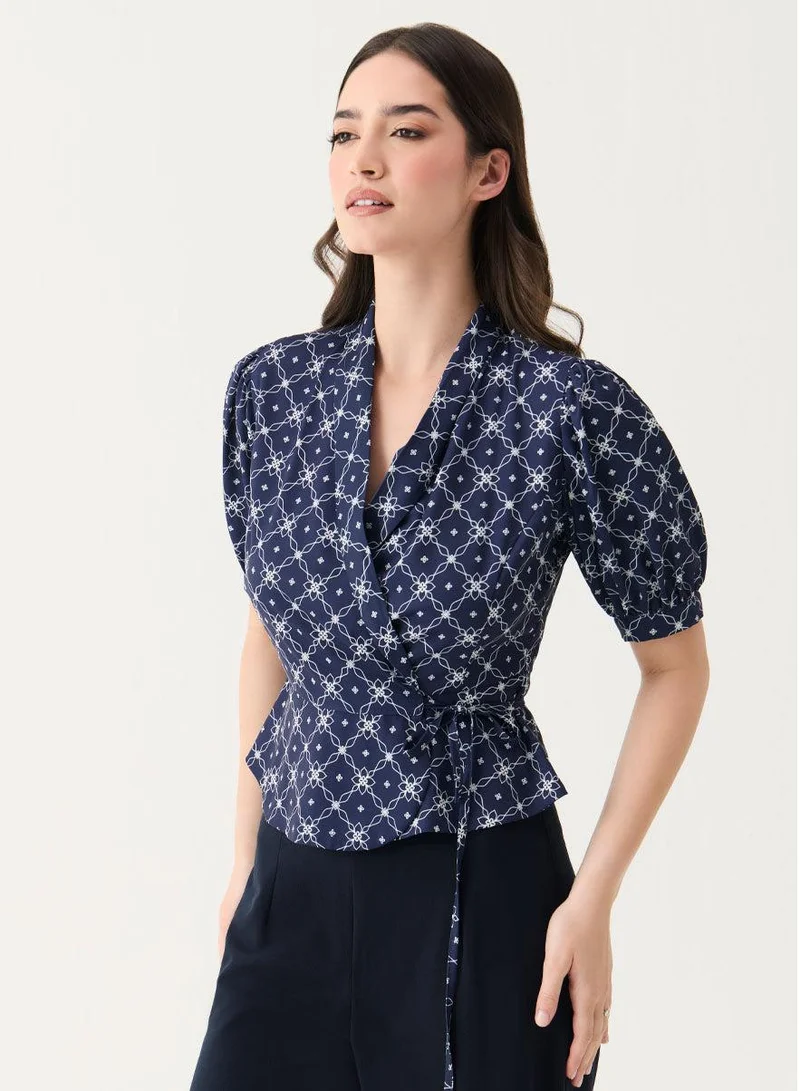 Zigzag V Neck Crop Peplum Top