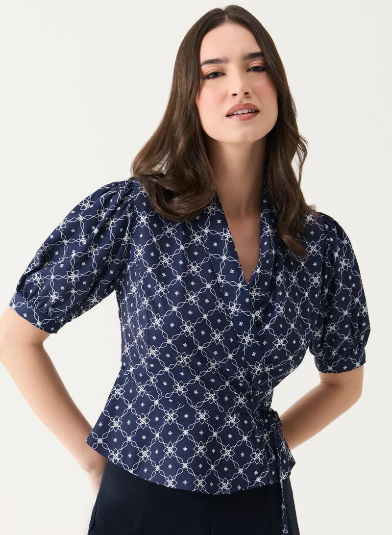 Zigzag V Neck Crop Peplum Top