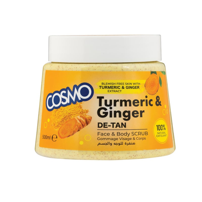 COSMO Turmeric & Ginger De Tan Face & Body Scrub 500ml, Remove Blackheads, Dead Skin, 100% Natural Extracts, Deep Cleaning Scrubs, Smooth & Silky Skin, For Women & Men