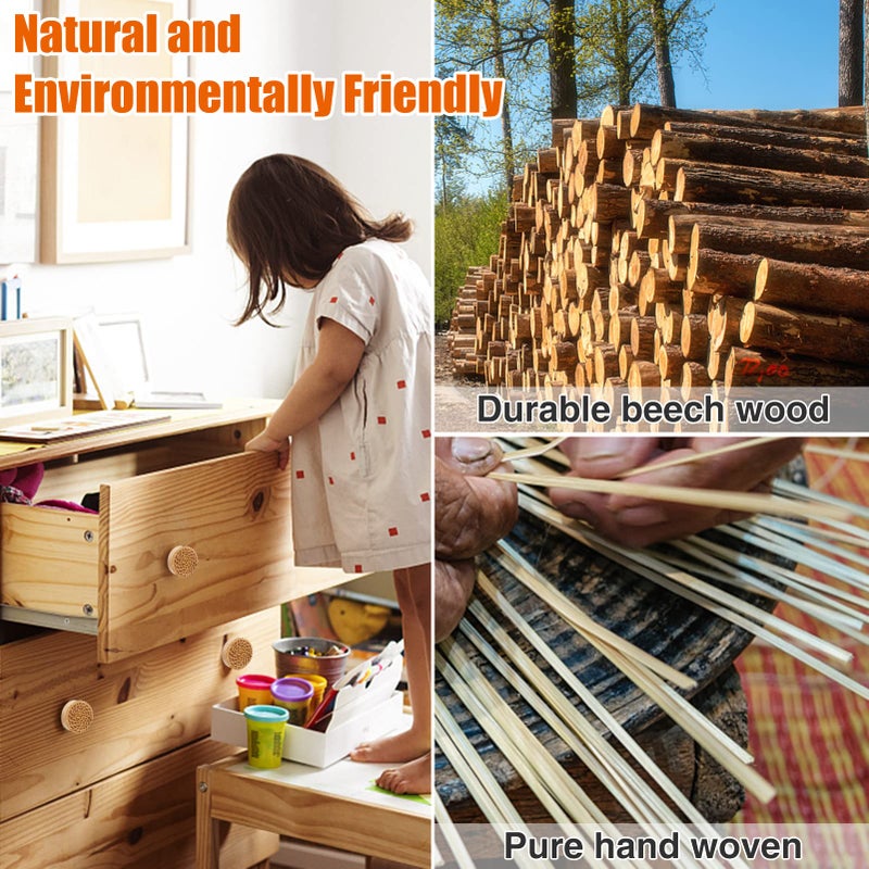 ANPHSIN 12 Pack Boho Wood Dresser Drawer Knobs- Handmade Rattan Woven Cabinet Knobs Pulls Handles with 24 Screws for Home Nursery Furniture - Image 3