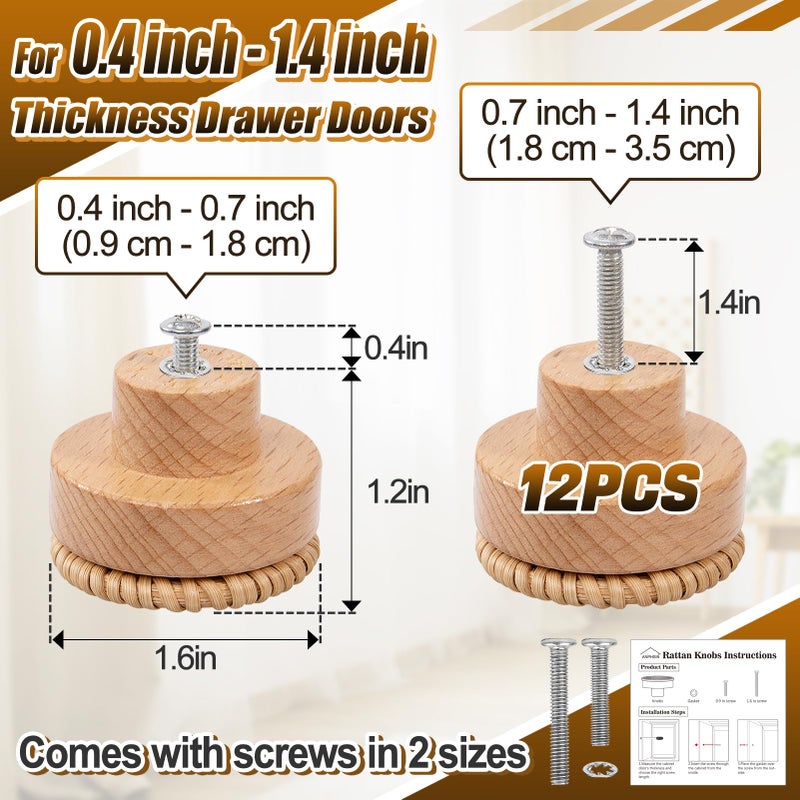 ANPHSIN 12 Pack Boho Wood Dresser Drawer Knobs- Handmade Rattan Woven Cabinet Knobs Pulls Handles with 24 Screws for Home Nursery Furniture - Image 5