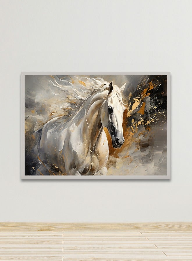 ماركتنا لوحة جدارية قماشية فنية لتزيين الحائط بتصميم أحصنة مع برواز فضي مجوف مقاس 120x80سم قطعة واحدة - Image 1