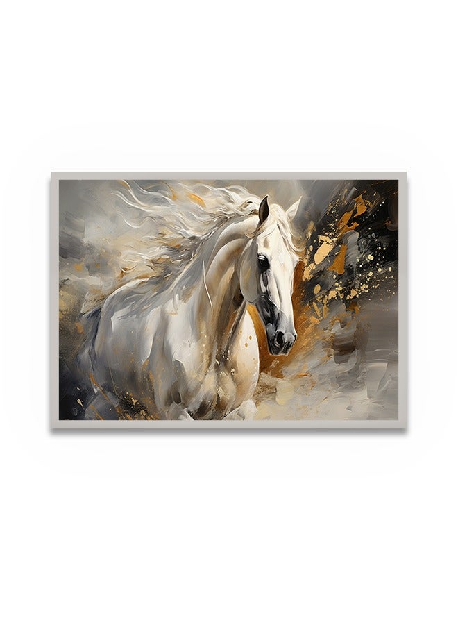 ماركتنا لوحة جدارية قماشية فنية لتزيين الحائط بتصميم أحصنة مع برواز فضي مجوف مقاس 120x80سم قطعة واحدة - Image 2