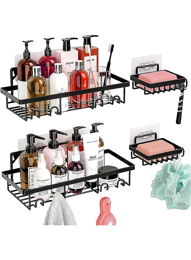 IAF Pack Shower Caddy Shower Holders for Soap and Shampoo, Black Shower Shelf Adhesive Shower Caddy No Drill and Drillable with Screws, 2 Shower Shampoo Holder + 2 Shower Soap Holder, Rust Proof - Image 1