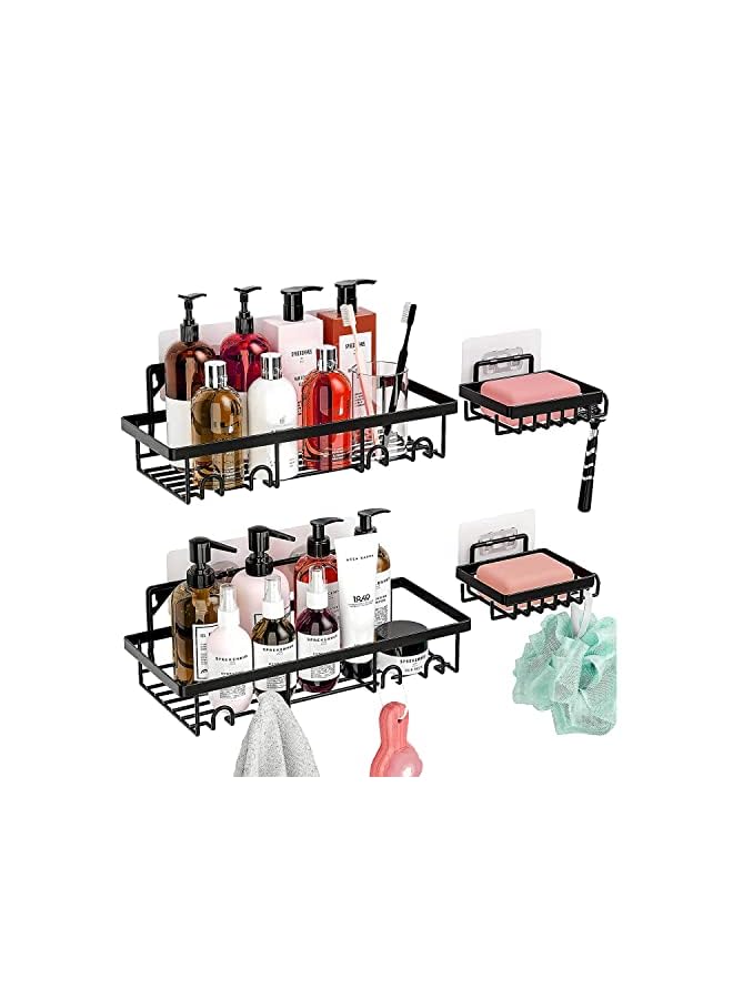 IAF Pack Shower Caddy Shower Holders for Soap and Shampoo, Black Shower Shelf Adhesive Shower Caddy No Drill and Drillable with Screws, 2 Shower Shampoo Holder + 2 Shower Soap Holder, Rust Proof - Image 3