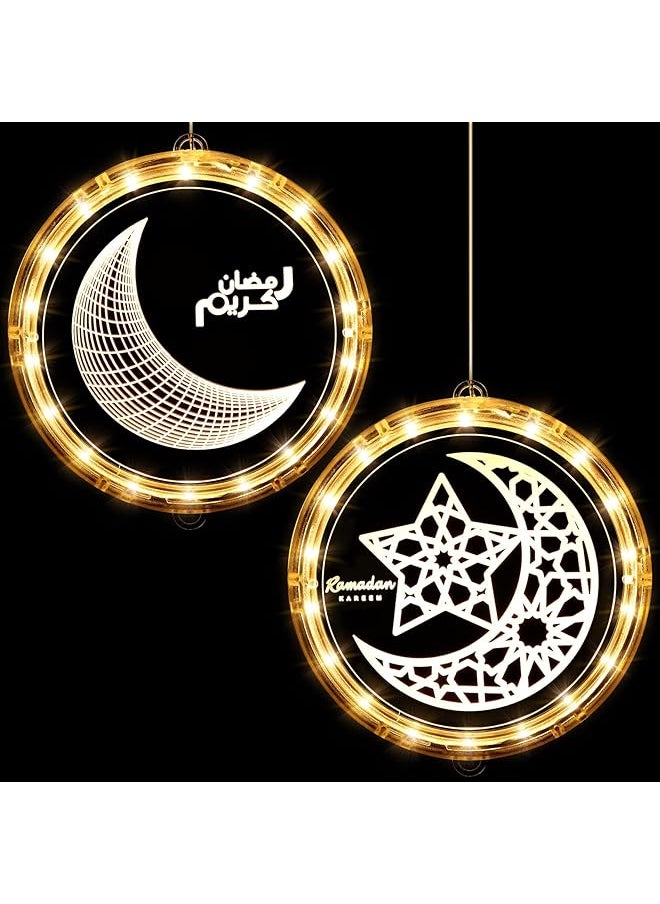 The Bros 2 Pieces Eid Ramadan Decorative Window Lights Moon Star LED Lights Ramadan Lights Decorations for Eid Mubarak Xmas Eve Wall Pathway Patio Bedroom Window Decoration (Star Style)  - Image 1
