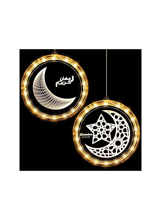 The Bros 2 Pieces Eid Ramadan Decorative Window Lights Moon Star LED Lights Ramadan Lights Decorations for Eid Mubarak Xmas Eve Wall Pathway Patio Bedroom Window Decoration (Star Style)  - Image 2