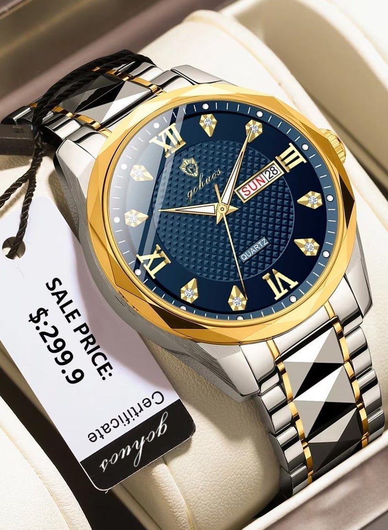 GOHUOS Watches for Men, Top Brand Luxury Stainless Steel Band Analog Waterproof Classic Quartz Business Fashion Wrist Watch - 41mm - Father or Boyfriend Gift - Image 3