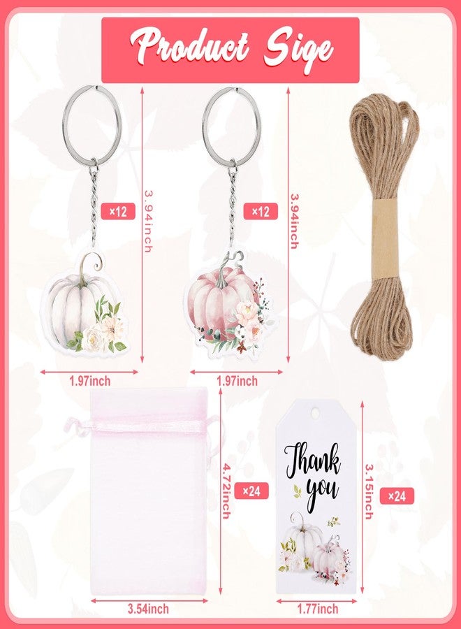 وولاين مجموعة هدايا حفلات استقبال المولود الجديد من والين، 24 قطعة، بتصميم اليقطين الخريفي، تتضمن سلاسل مفاتيح على شكل يقطينة صغيرة وردية اللون، وبطاقات شكر من ورق الكرافت، وأكياس هدايا من الأورجانزا، بكميات كبيرة، مناسبة لحفلات الخريف، وعيد الشكر، وحفلات الزفاف، وحفلات استقبال المولود الجديد. - Image 2