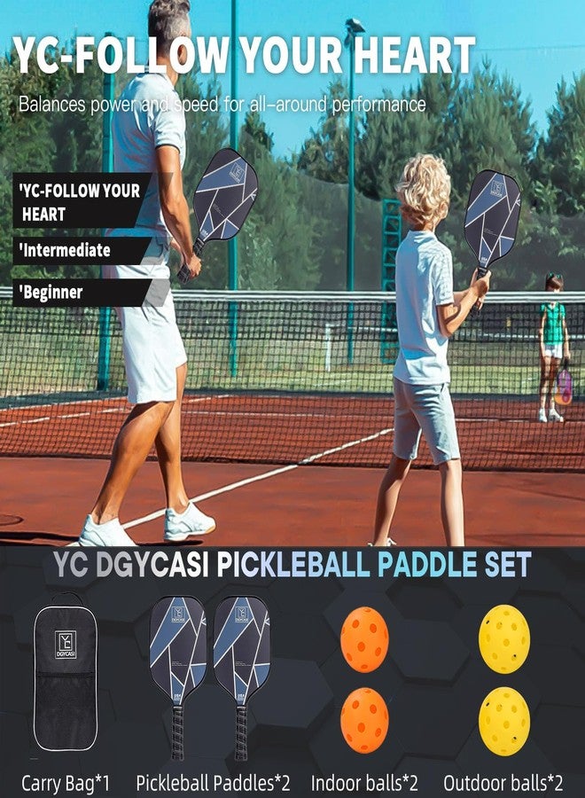 YC DGYCASI Paddles Set of 2, USAPA Approved Carbon Fiber Surface Set, Lightweight Pickle Ball Rackets 2 Pack, 2 Outdoor & 2 Indoor Pickleball, 1 Pickleball Bag (Blue) - Image 5