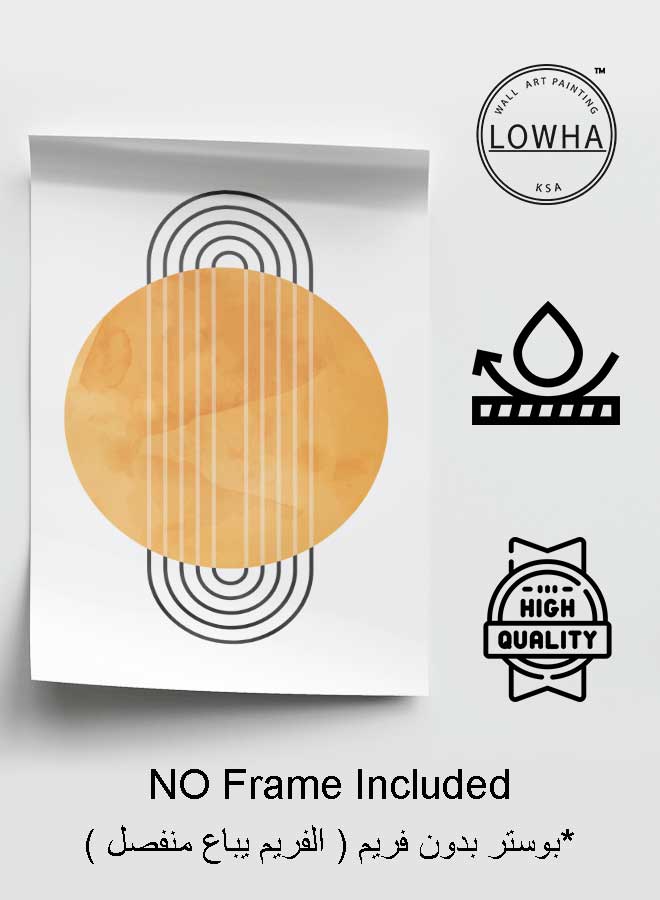 Poster Painting Art With Four Separate Pieces Of Double-Sided Stickers Contemporary Abstract Orange Circle For Home Bedroom Living Room And Office Decor