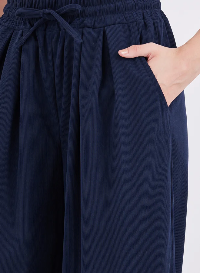 Styli Styli Women Navy Blue Corduroy Wide Leg Trousers