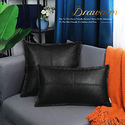BRAWARM Black Leather Throw Pillow 18 X 18 Inches, Faux Leather Pillow Cover with Piping, Hand Stitched Leather Decorative Throw Pillow Covers for Couch Sofa Bed Living Room Garden - Image 5