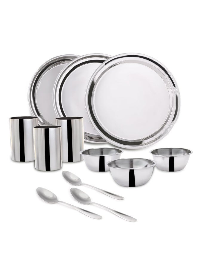 Wonderchef Venice Stainless Steel Dinner Set of 12pcs | Plates, Glasses, Bowls, Spoons | Classic Design and Gloss Finish | 100% Food-Grade Stainless Steel | Non-Corrosive, Unbreakable | Easy to Clean - Image 1