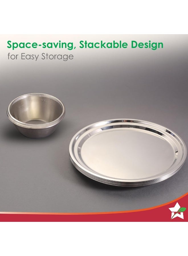 Wonderchef Venice Stainless Steel Dinner Set of 12pcs | Plates, Glasses, Bowls, Spoons | Classic Design and Gloss Finish | 100% Food-Grade Stainless Steel | Non-Corrosive, Unbreakable | Easy to Clean - Image 3