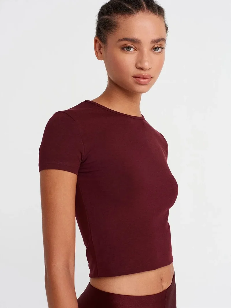 ديلفين DILVIN Women’s Crop Slim-fit Crew Neck T-shirt