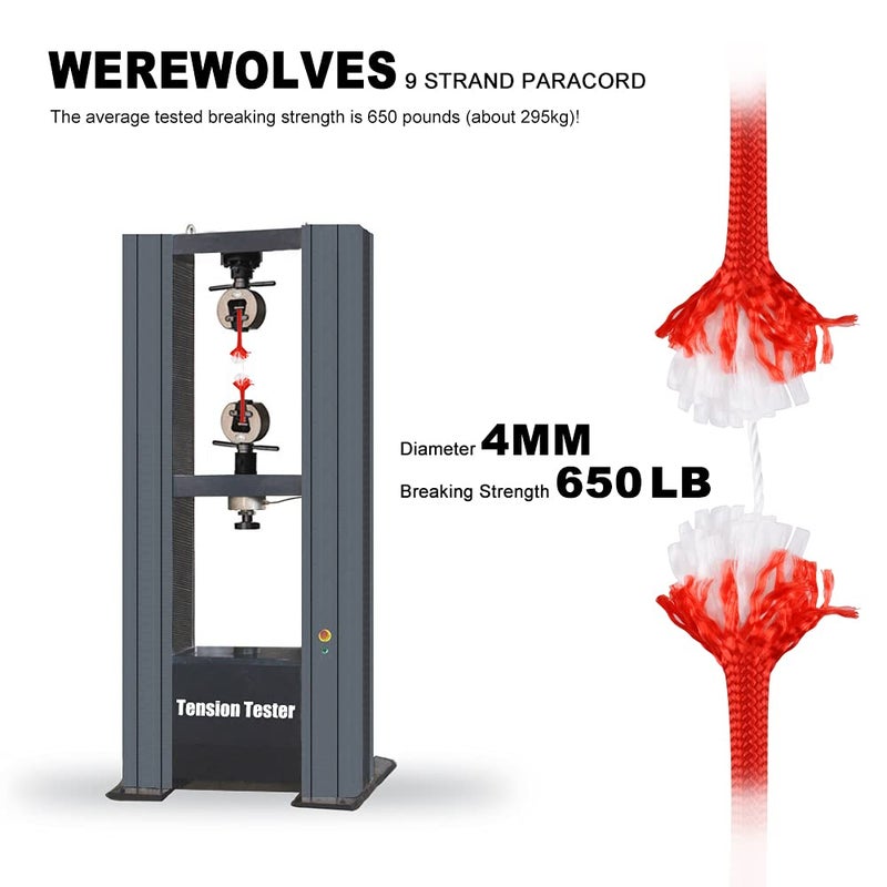 WEREWOLVES 650lb Paracord/Parachute Cord - 9 Strand Paracord Rope - 100', 200' Spools of Parachute Cord, Type III Paracord for Camping, Hiking and Survival (Red, 100 Feet) - Image 4
