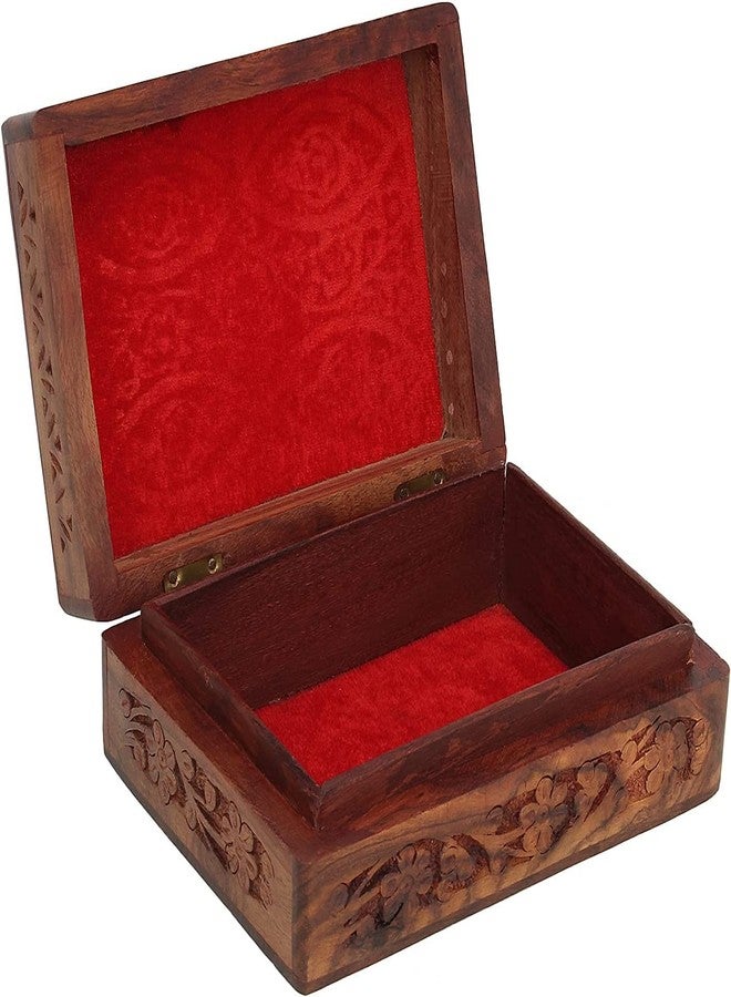 GURU JEE™ Handmade Indian Wood Jewelry Box Wooden Trinket Box Wood Jewelry Organizer Keepsake Box Treasure Chest Trinket Holder Watch Box Storage Box - Image 3