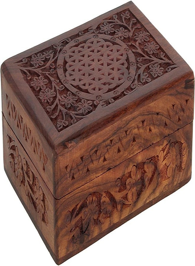 GURU JEE™ Handmade Indian Wood Jewelry Box Wooden Trinket Box Wood Jewelry Organizer Keepsake Box Treasure Chest Trinket Holder Watch Box Storage Box - Image 1