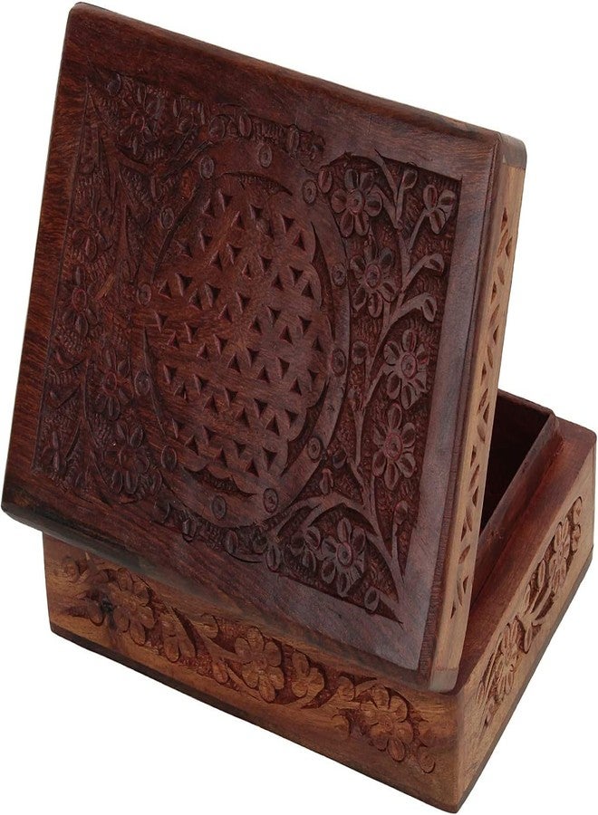 GURU JEE™ Handmade Indian Wood Jewelry Box Wooden Trinket Box Wood Jewelry Organizer Keepsake Box Treasure Chest Trinket Holder Watch Box Storage Box - Image 4