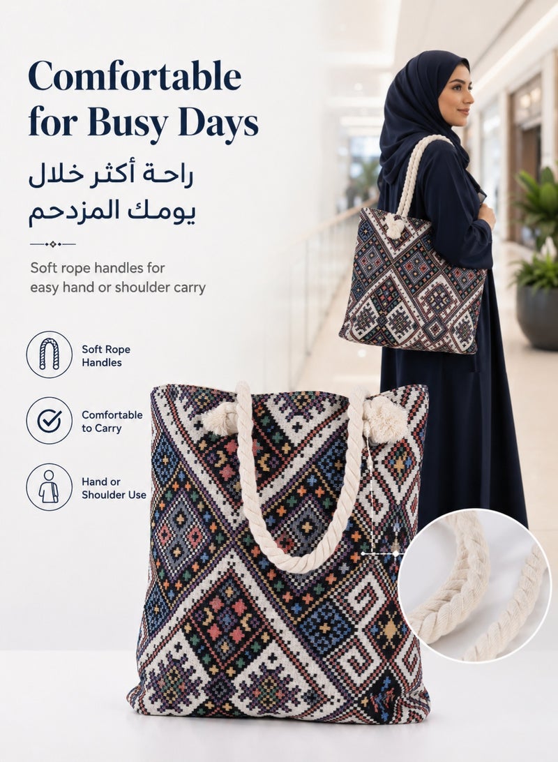DUNISO Women Printed Tote Bag, Large Shoulder Bag with Zipper Closure, Rope Handles and Inner Pocket, Lightweight Daily Bag for University, Shopping, Travel, Beach, Pool and Casual Use - Image 5