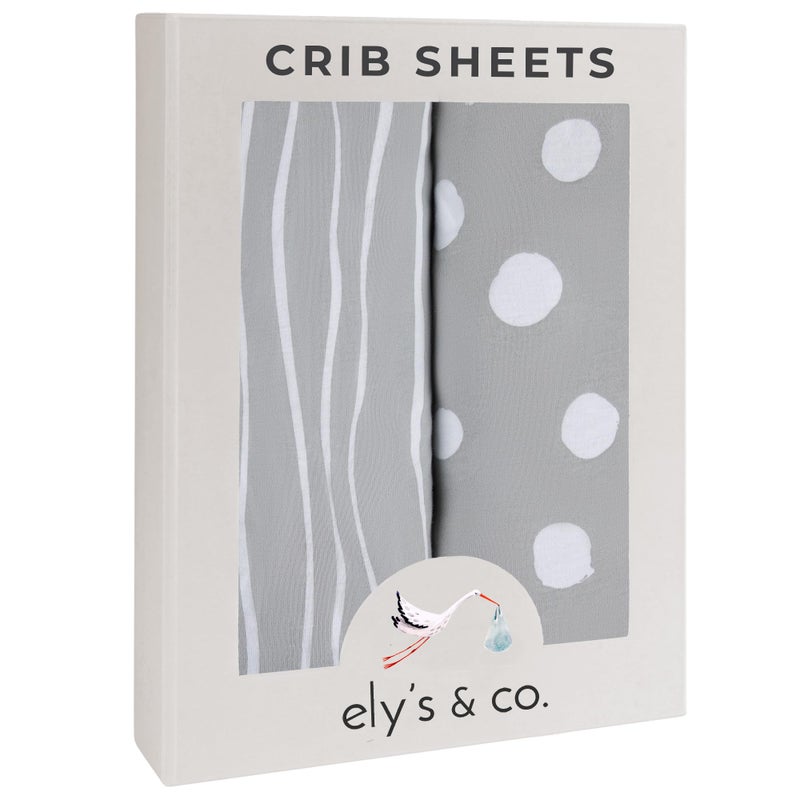 Ely's & Co. Crib Sheet Set | Toddler Sheet Set 2 Pack 100% Jersey Cotton Grey and White Abstract Stripes and Dots by Ely's & Co - Image 1