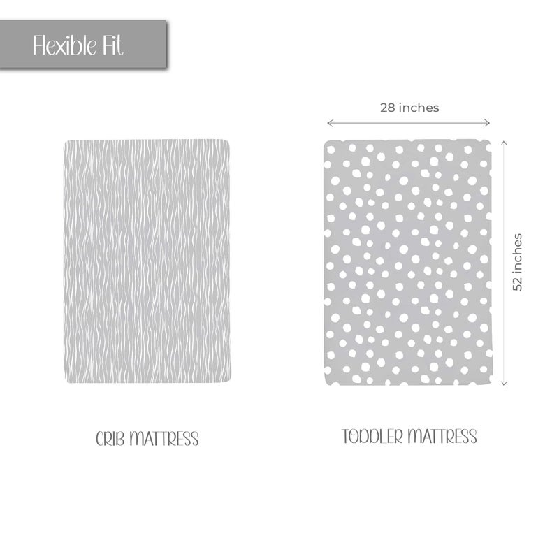 Ely's & Co. Crib Sheet Set | Toddler Sheet Set 2 Pack 100% Jersey Cotton Grey and White Abstract Stripes and Dots by Ely's & Co - Image 2