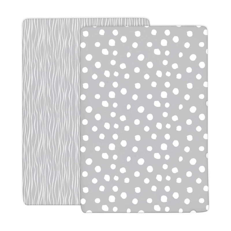 Ely's & Co. Crib Sheet Set | Toddler Sheet Set 2 Pack 100% Jersey Cotton Grey and White Abstract Stripes and Dots by Ely's & Co - Image 5