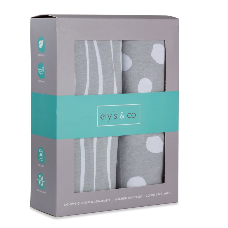 Ely's & Co. Crib Sheet Set | Toddler Sheet Set 2 Pack 100% Jersey Cotton Grey and White Abstract Stripes and Dots by Ely's & Co - Image 4