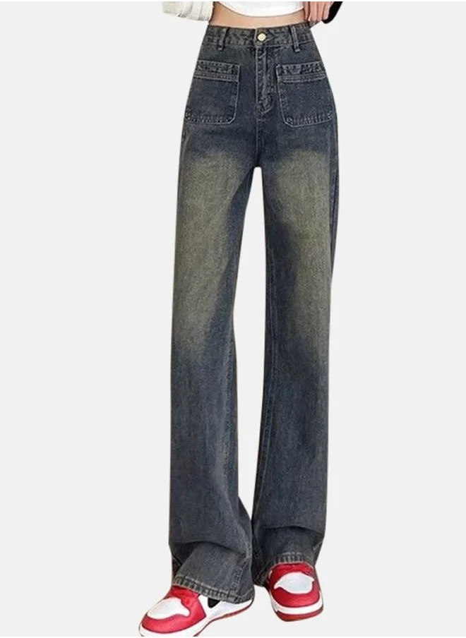 YUNIQEE Blue Cotton Straight Fit High-Rise Jeans