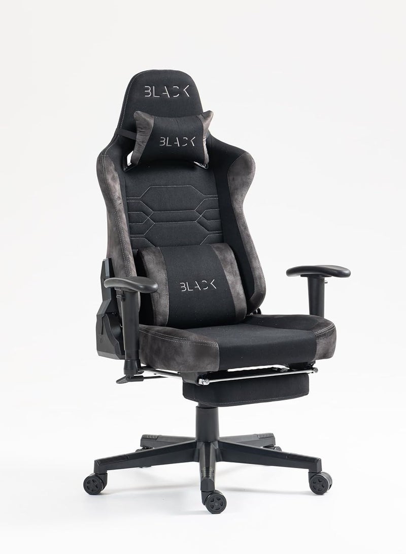 بلاك كرسي ألعاب، كرسي ألعاب مريح فاخر - مسند ظهر مرتفع مع مساند ذراع قابلة للتعديل، ودعم أسفل الظهر ومسند الرأس، مناسب للمكتب والمنزل والألعاب - Image 1