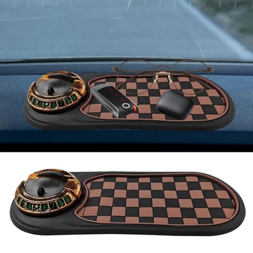 KPFILEH Multifunction Car AntiSlip Mat Universal Rotatable Auto Dashboard Phone Holder Accessory with Temporary Parking Number Car Anti Slip Organizer Pad for Phones Keys SunglassesBrownGold - Image 1