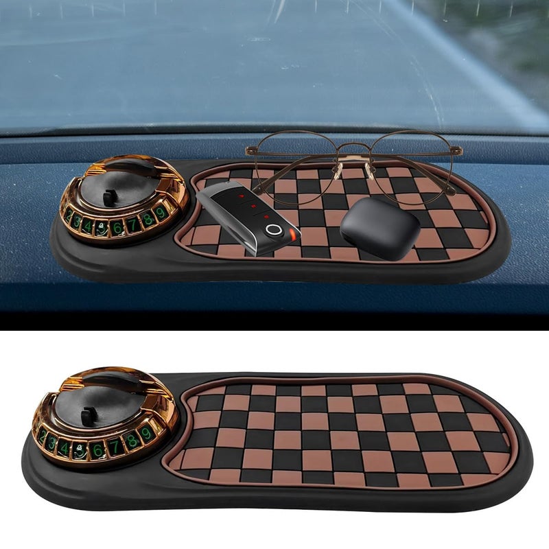 KPFILEH Multifunction Car AntiSlip Mat Universal Rotatable Auto Dashboard Phone Holder Accessory with Temporary Parking Number Car Anti Slip Organizer Pad for Phones Keys SunglassesBrownGold - Image 3