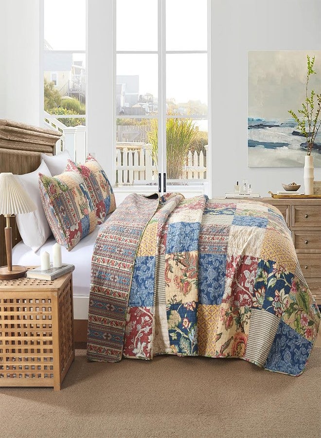 VISIMISI Cotton Bedspread Quilt Sets Reversible Bedding Coverlet Sets 3 Pieces Gorgeous Rustic Vintage Floral Red Yellow Patchwork Bedspread, Queen Size - Image 3
