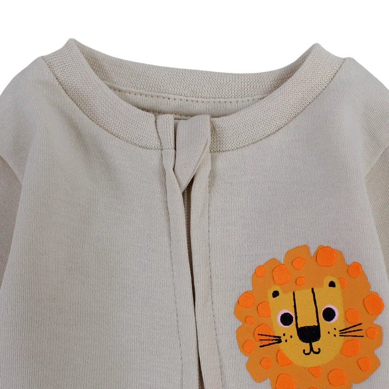 Pompelo Baby Boys Cotton Footless Onesie – Beige with a Lion Head Design - Image 3