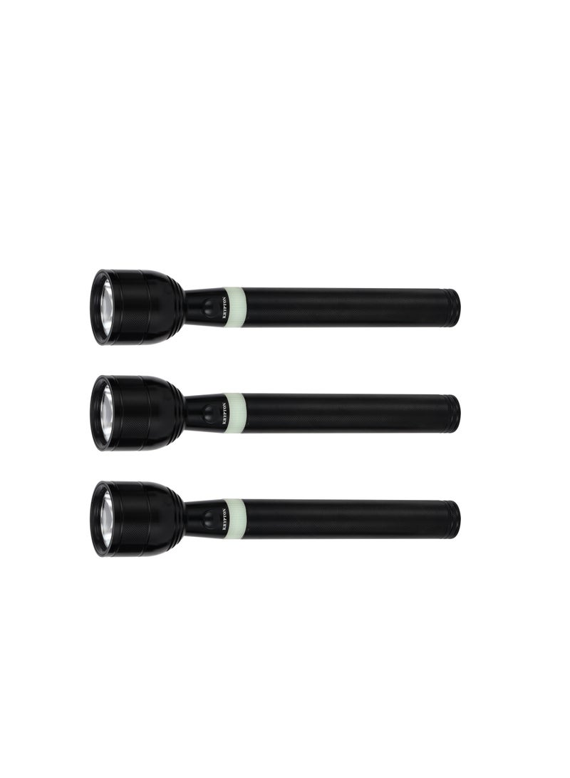 Krypton Rechargeable LED Flashlight KNFL5451 – Pack of 3 | 5000mAh Li-Ion Battery | CREE LED | 4 Hours Runtime | Unbreakable Lens | Aircraft Aluminum Alloy | Indoor & Outdoor | Black | Lifetime LED Warranty - Image 1