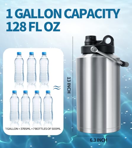 GAGANIU Insulated Water Bottle 1 Gallon Jug with Handle 128 oz Stainless Steel Large Water Bottle Wide Mouth Double Vacuum for Hot Cold Drinks Stainless Steel - Image 3