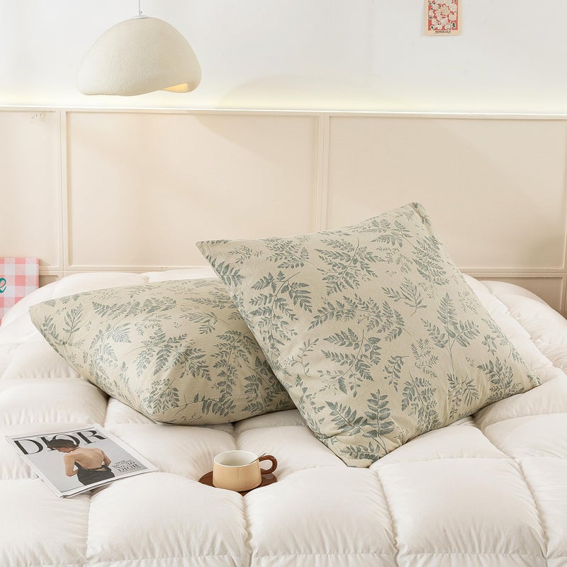 ECOCOTT ECOCOTT 2 Pack Pillowcase Euro Size with Green Botanical Plant Leaves Pattern Pillow Cases Set  100% Cotton Standard Pillow Covers Envelope Closure (Euro  26""x26"")  - Image 2