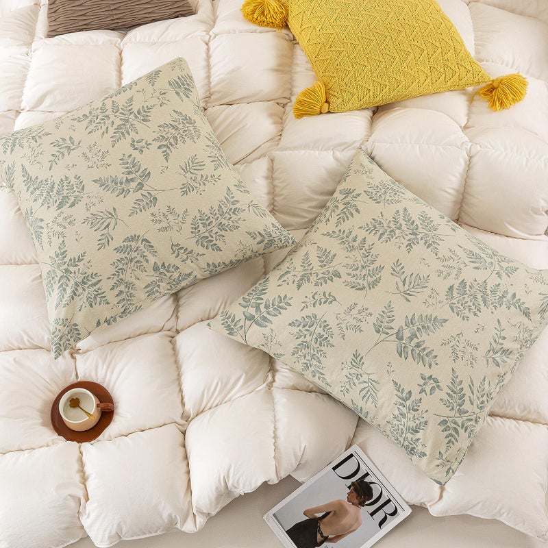 ECOCOTT ECOCOTT 2 Pack Pillowcase Euro Size with Green Botanical Plant Leaves Pattern Pillow Cases Set  100% Cotton Standard Pillow Covers Envelope Closure (Euro  26""x26"")  - Image 3