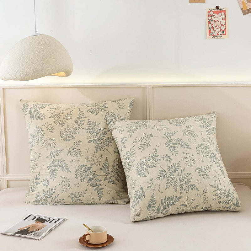 ECOCOTT ECOCOTT 2 Pack Pillowcase Euro Size with Green Botanical Plant Leaves Pattern Pillow Cases Set  100% Cotton Standard Pillow Covers Envelope Closure (Euro  26""x26"")  - Image 1