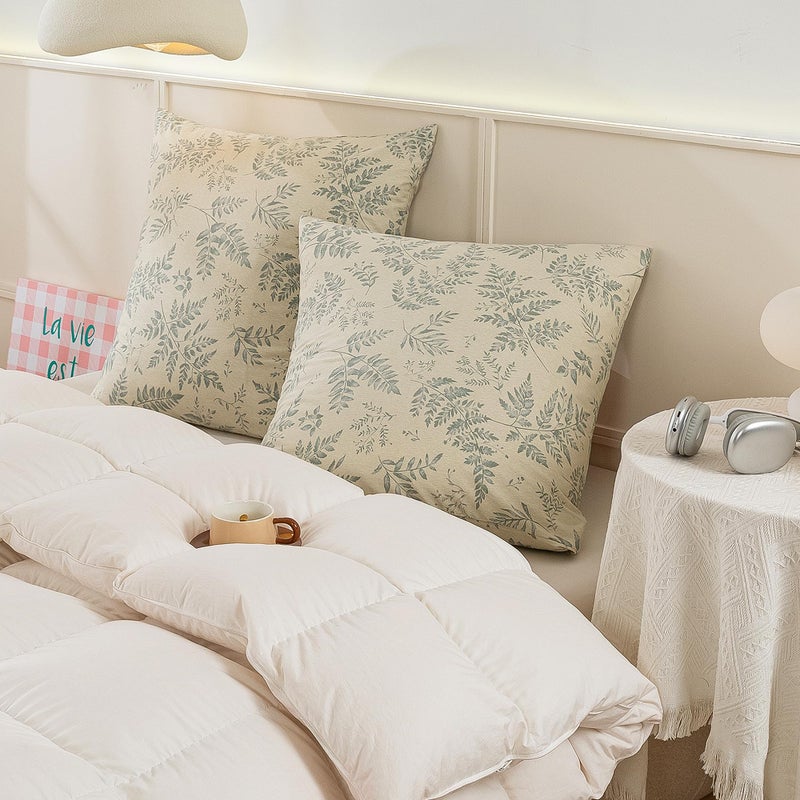 ECOCOTT ECOCOTT 2 Pack Pillowcase Euro Size with Green Botanical Plant Leaves Pattern Pillow Cases Set  100% Cotton Standard Pillow Covers Envelope Closure (Euro  26""x26"")  - Image 5