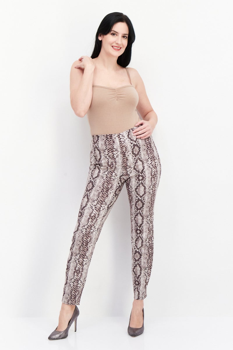 GUESS سروال طباعة حيوانية مناسب للنساء، بني/بيج - Image 2