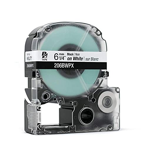LABELWORKS Epson LABELWORKS 206BWPX Genuine PET (Polyester) Tape Cartridge - Black on White Standard Industrial Label Maker Tape - 1/4" (6MM) Wide, 30 ft - Image 5