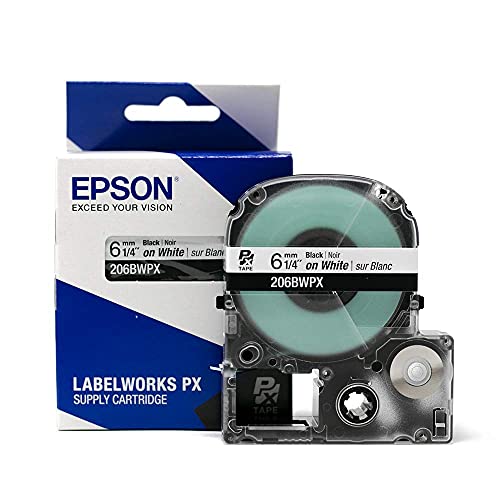 LABELWORKS Epson LABELWORKS 206BWPX Genuine PET (Polyester) Tape Cartridge - Black on White Standard Industrial Label Maker Tape - 1/4" (6MM) Wide, 30 ft - Image 1