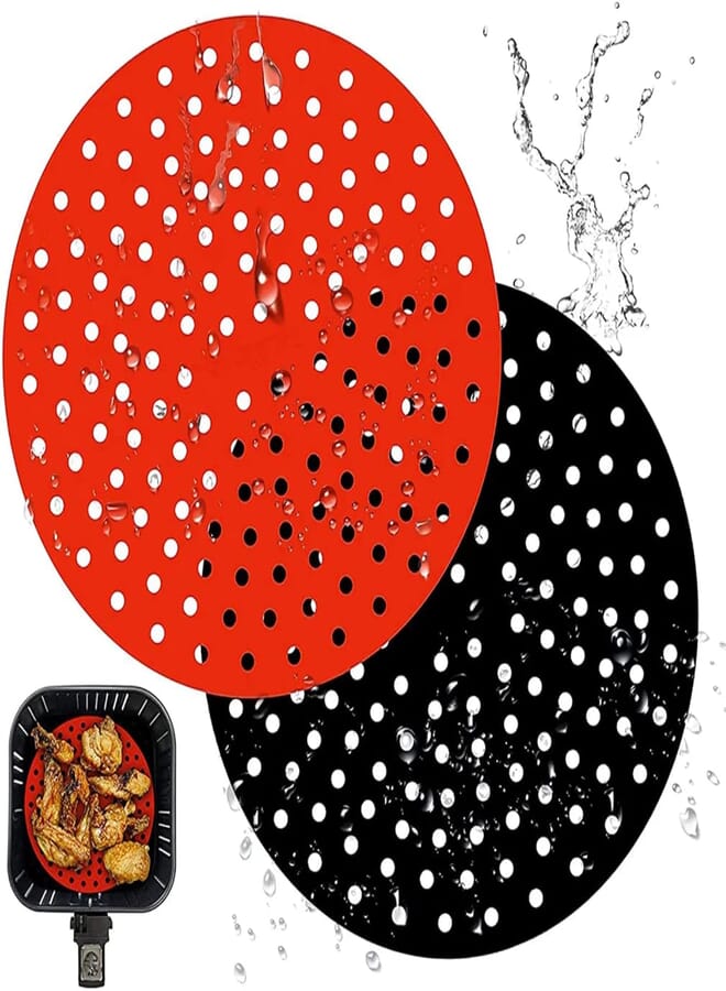 HASTHIP® Reusable Silicone Air Fryer Liners, 8 Inch Non-Stick Easy Clean Air Fryer Accessories, Round Air Fryer Oven Pads Foodgrade Silicone Heat Resistant (1 Red + 1 Black)