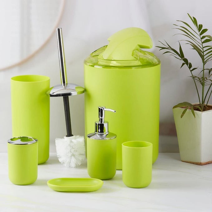 ACRYLIC BATHROOM ACCESSORIES SET OF 6 MODERN ACRYLIC BATH SET WITH LIQUID SOAP DISPENSER DUSTBIN TOILET BRUSH AND TOOTHBRUSH HOLDER BATHROOM ACCESSORY SET GIFT ITEMS FOR HOME 775