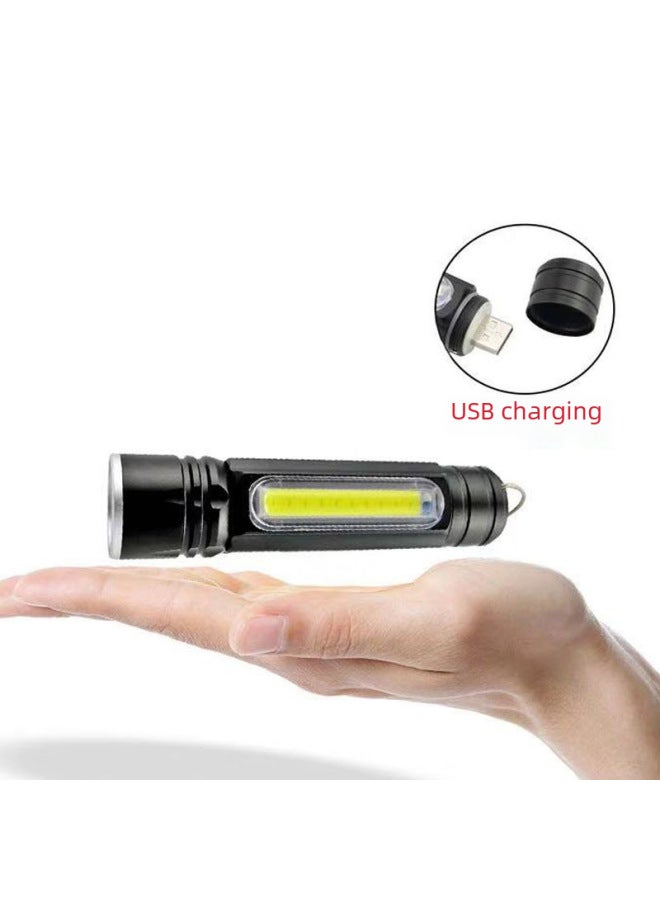 USB Rechargeable Flashlight Multi-function Hook Magnet T6 + COB Work Light Maintenance Light LED Emergency Light-Color:Silver T6 ]  - Image 3