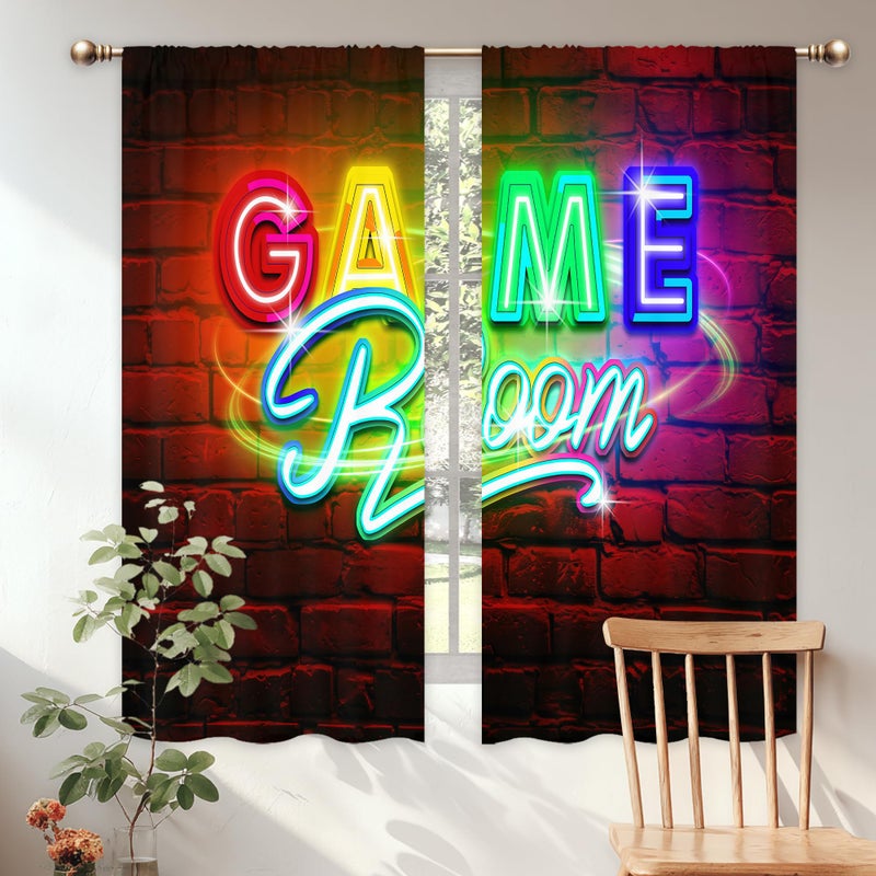 Mitpok Neon Gaming Curtains for Bedroom 42Wx63H Inch Rod Pocket Kids Boys Gamer Video Game Room Playroom Cool Modern Rustic Brick Wall Child Men 2 Panel Window Treatment Set for Living Room Decor - Image 3