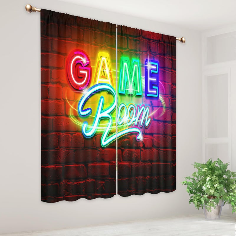 Mitpok Neon Gaming Curtains for Bedroom 42Wx63H Inch Rod Pocket Kids Boys Gamer Video Game Room Playroom Cool Modern Rustic Brick Wall Child Men 2 Panel Window Treatment Set for Living Room Decor - Image 4